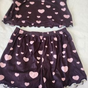 Heart Print Pajama Set - Black and Pink